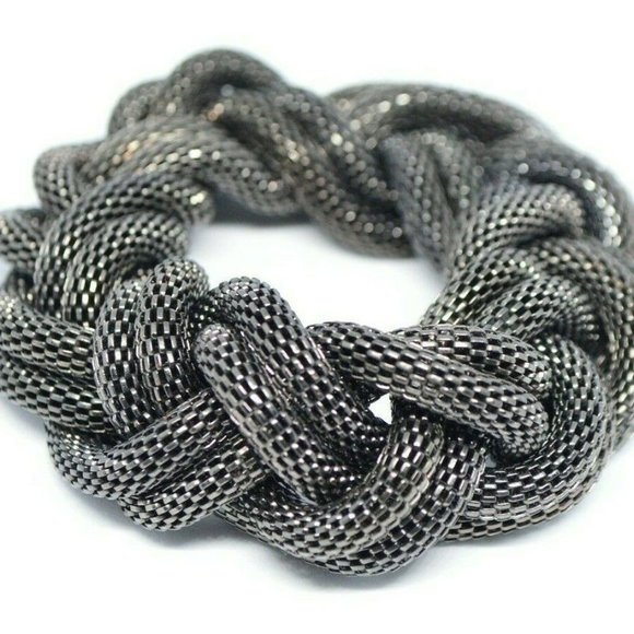Vintage Jewelry - Black Graphite Colored Metal Mesh Braided Bracelet